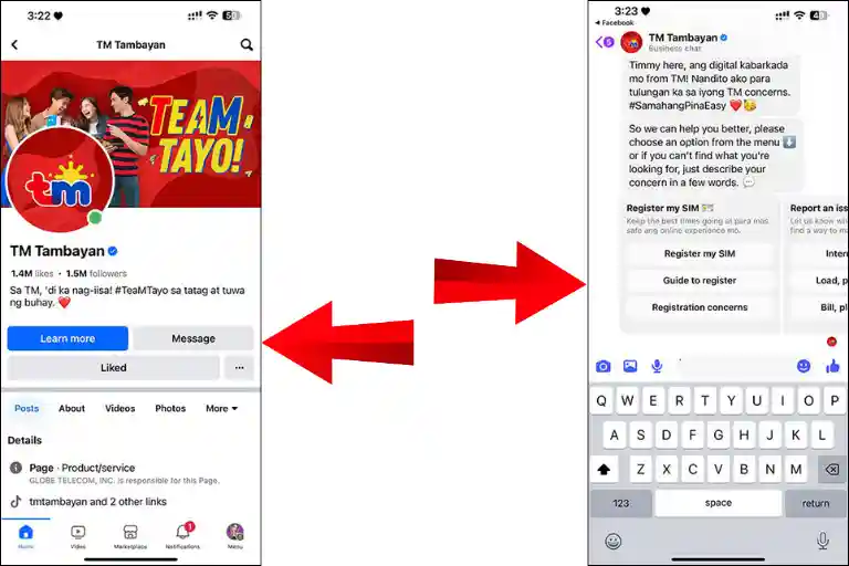 tm customer services via messenger